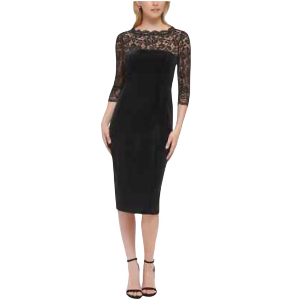 NWT‎ Eliza J Women’s Black Velvet & Lace Dress Cocktail Dress Wedding Holiday